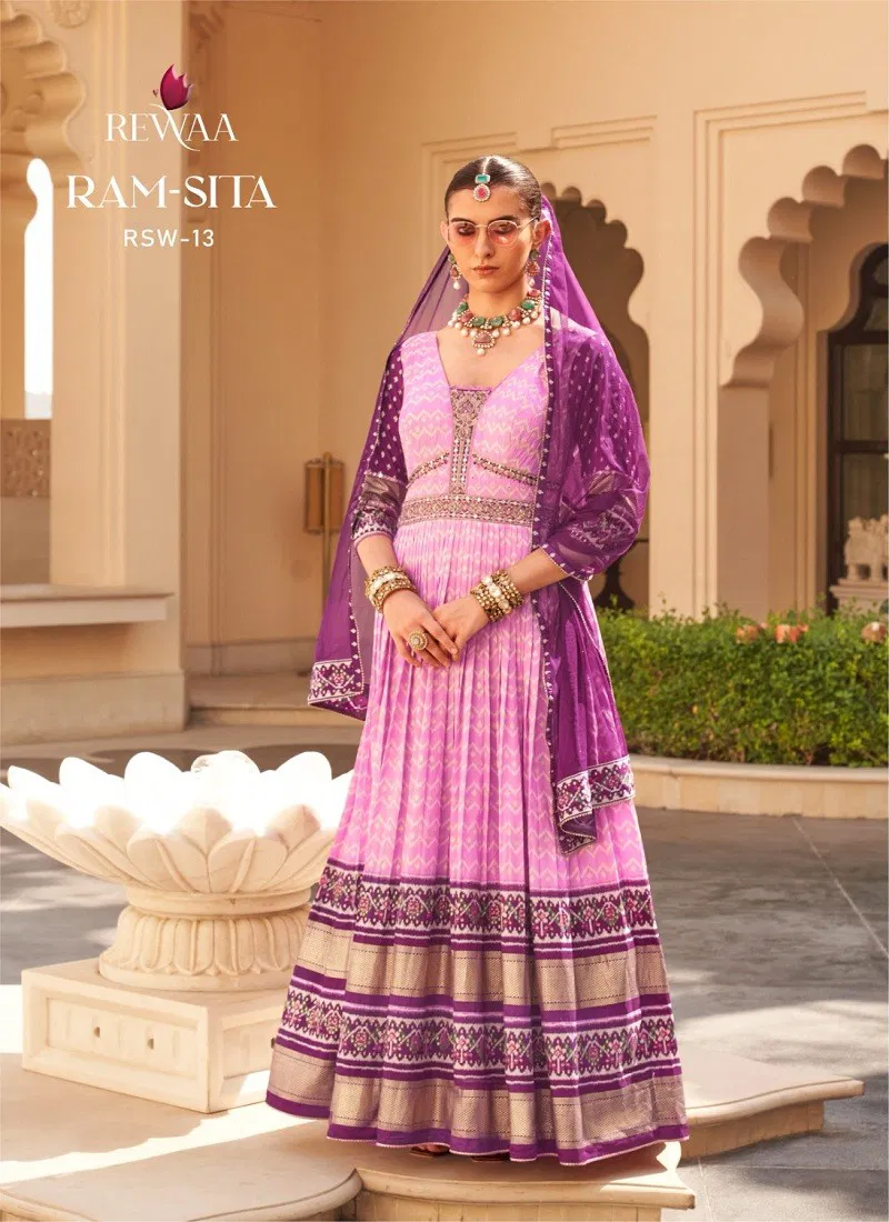 Pink and Purple Colour Ram-Sita By Rewaa Designer Wedding Wear Gown With Dupatta Manufacturers RSW-13